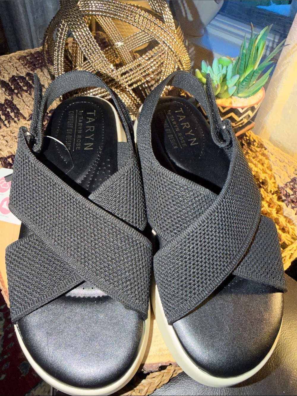 Taryn by Taryn Rose Black Knit Platform Slingback Sandals Women’s 8.5 NWT